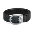 Montblanc L'Ovale reversible belt 35 mm in blue tweed/black leather 221025