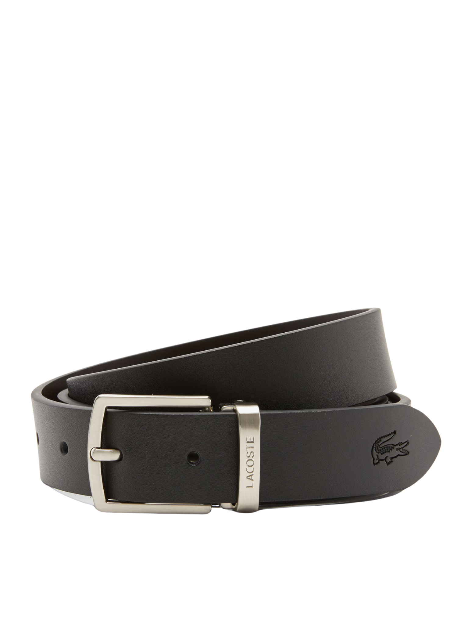 LACOSTE Smooth Leather Belt and 2 Buckle Gift Set Black Brown