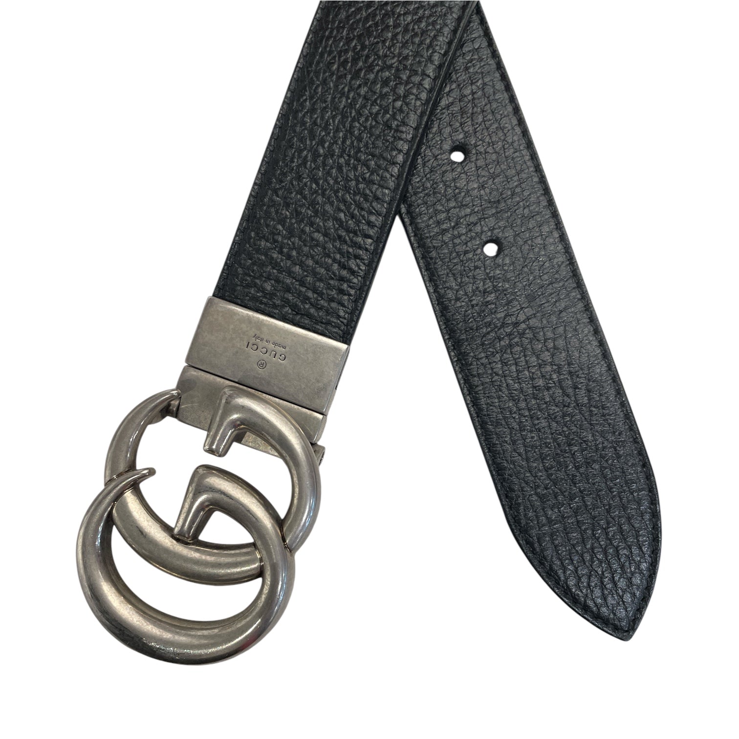 GUCCI/Belt/Leather/BLK/M's/double g silver