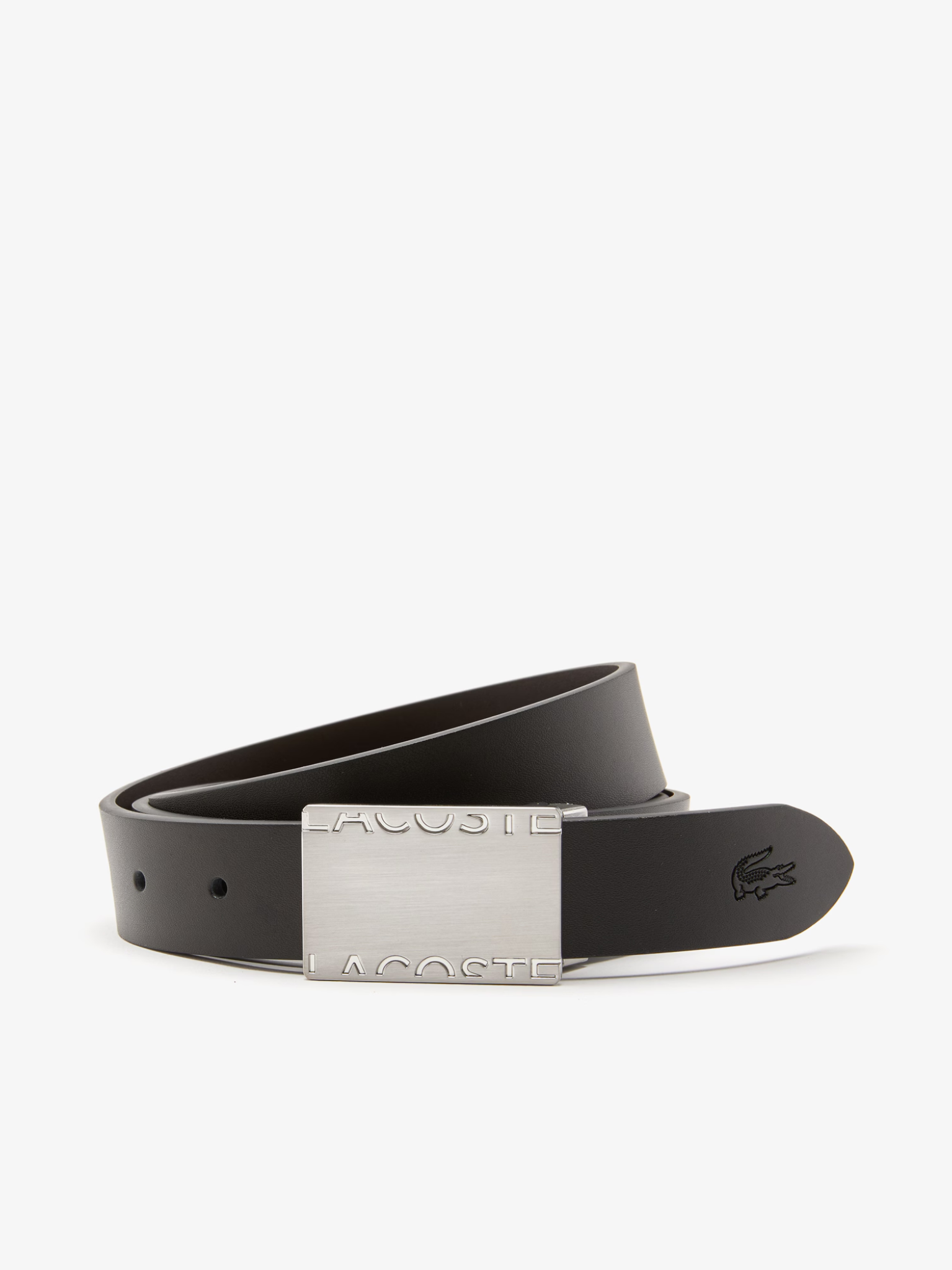 LACOSTE Smooth Leather Belt and 2 Buckle Gift Set Black Brown