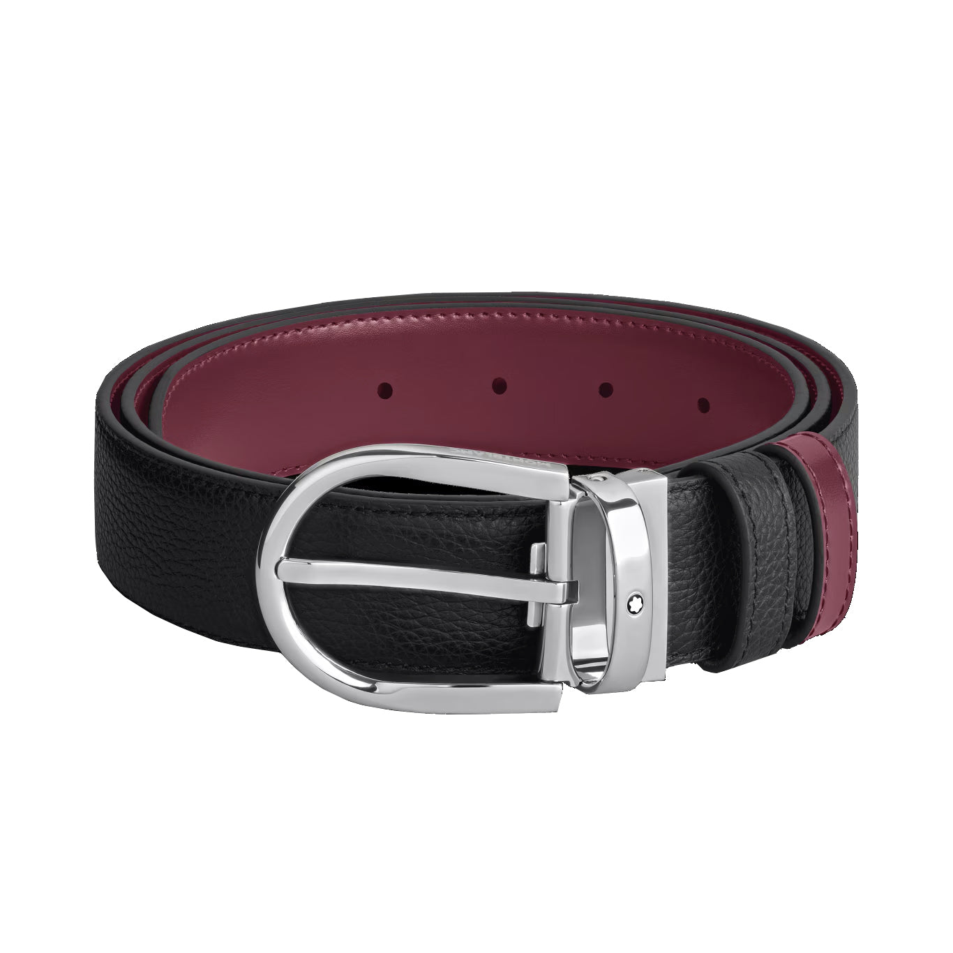 Montblanc reversible belt 35 mm black grained/cassis leather with horseshoe buckle 199665