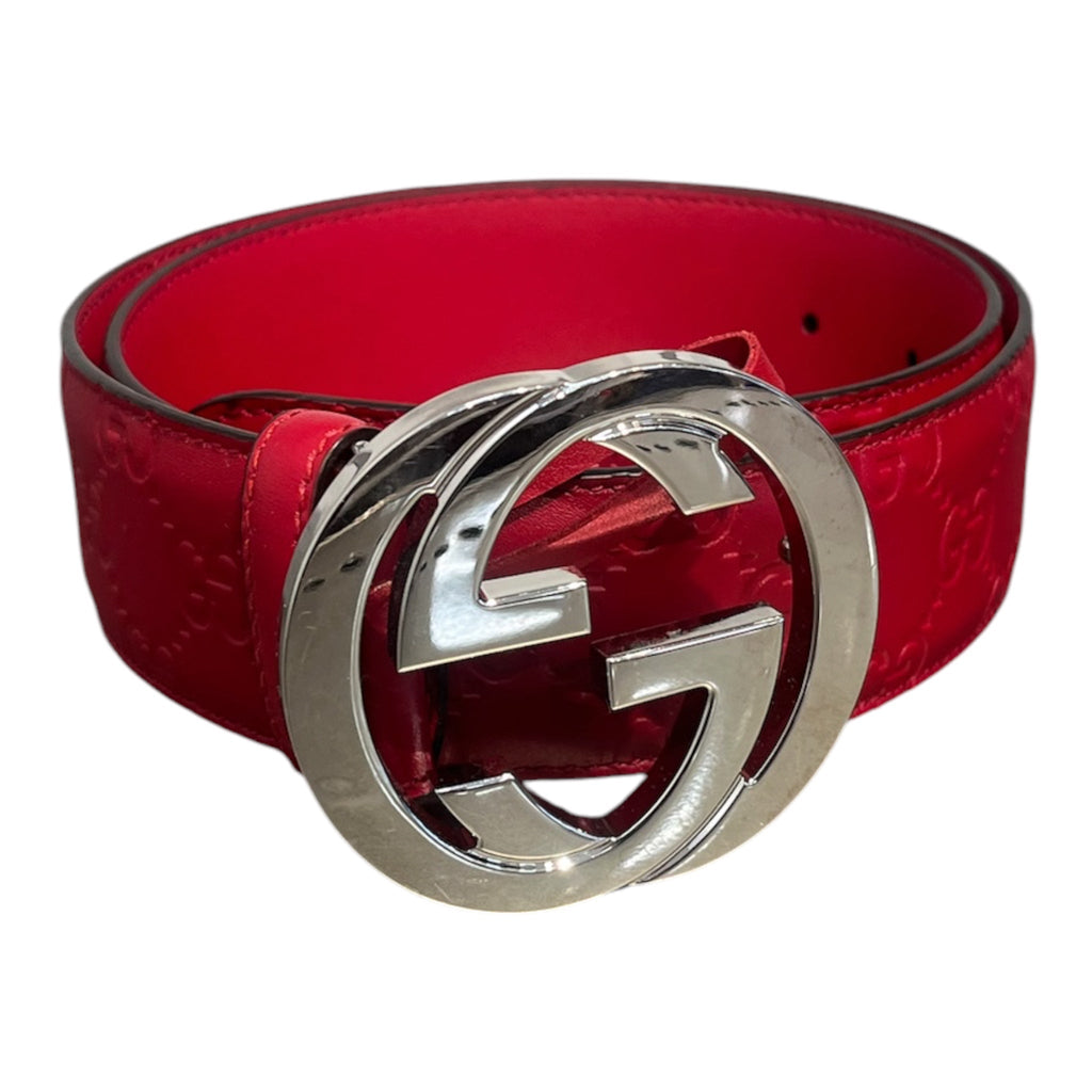 GUCCI/Belt/Leather/RED/M's/RED MONOGRAM BELT