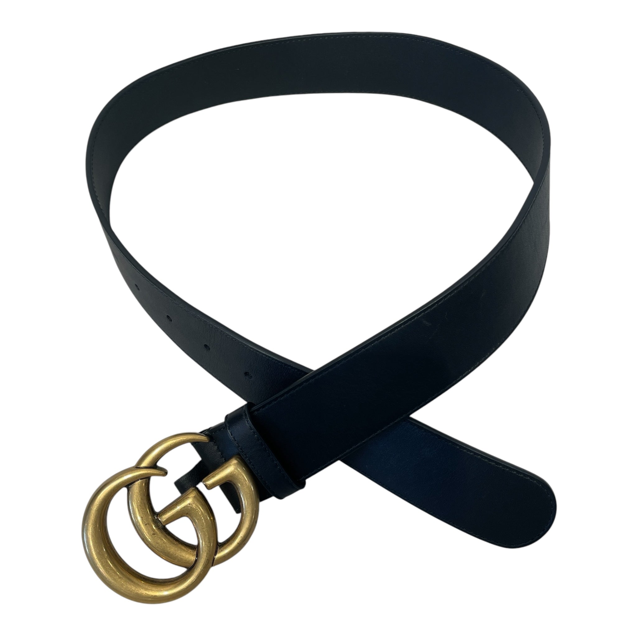 GUCCI/Belt/Leather/BLK/GOLD DOUBLE G