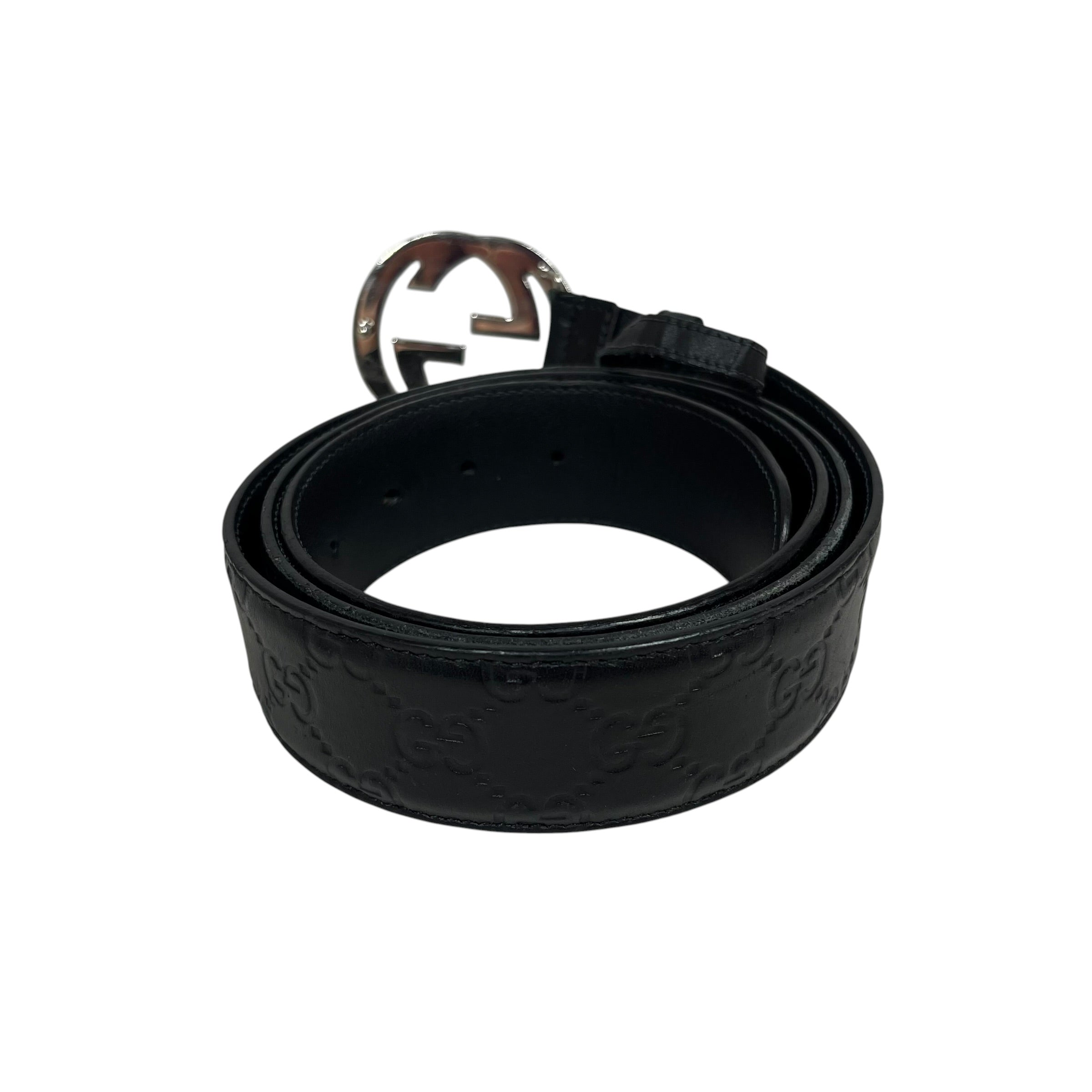 GUCCI/Belt/Leather/BLK/M's/GUCCISSIMA DOUBLE G BELT