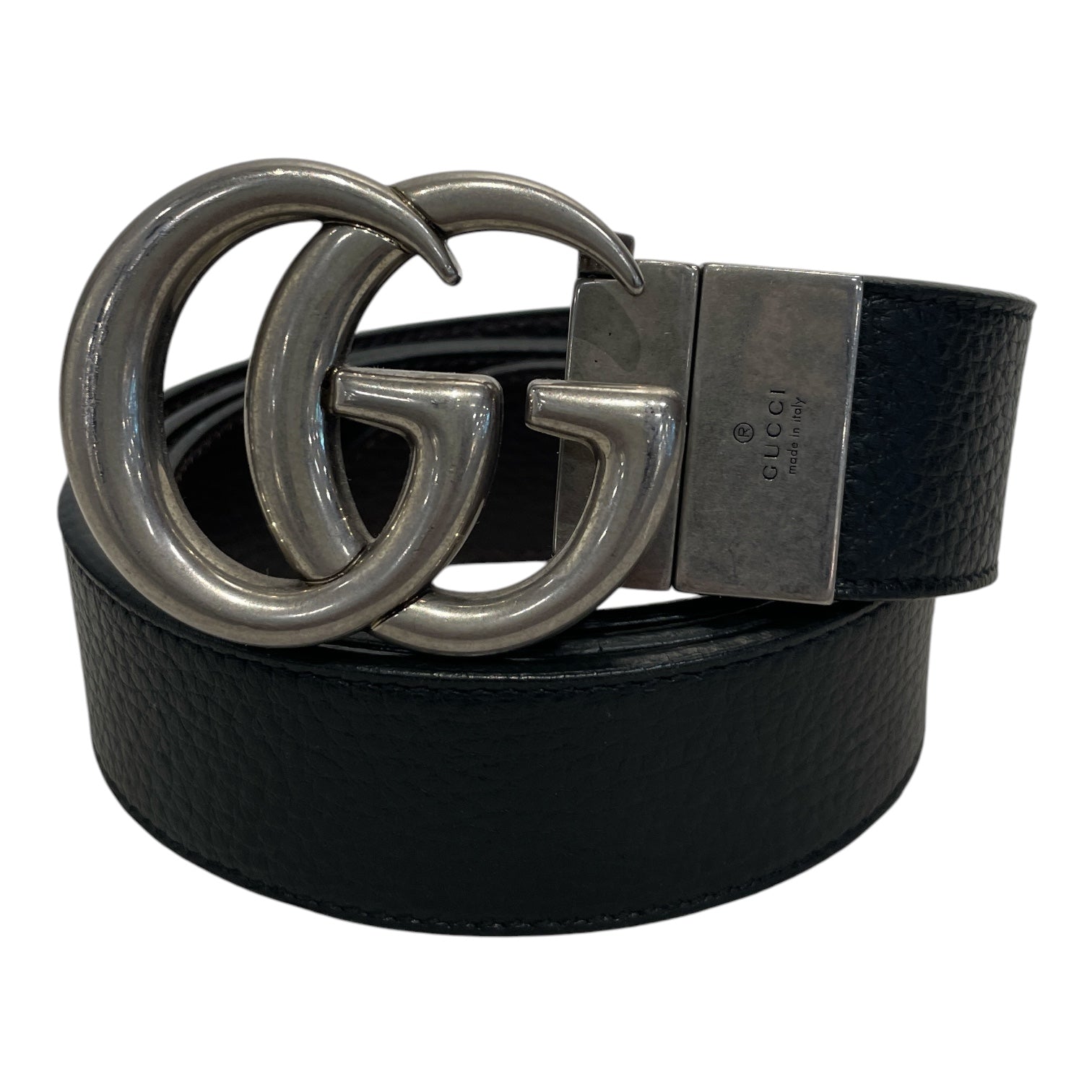GUCCI/Belt/Leather/BLK/M's/double g silver