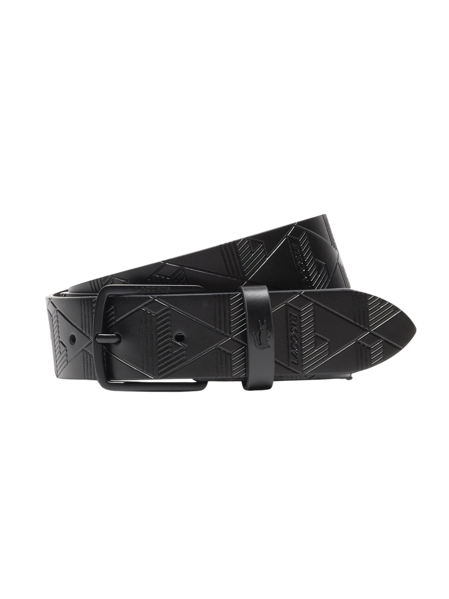 LACOSTE Monogram Leather Belt Black