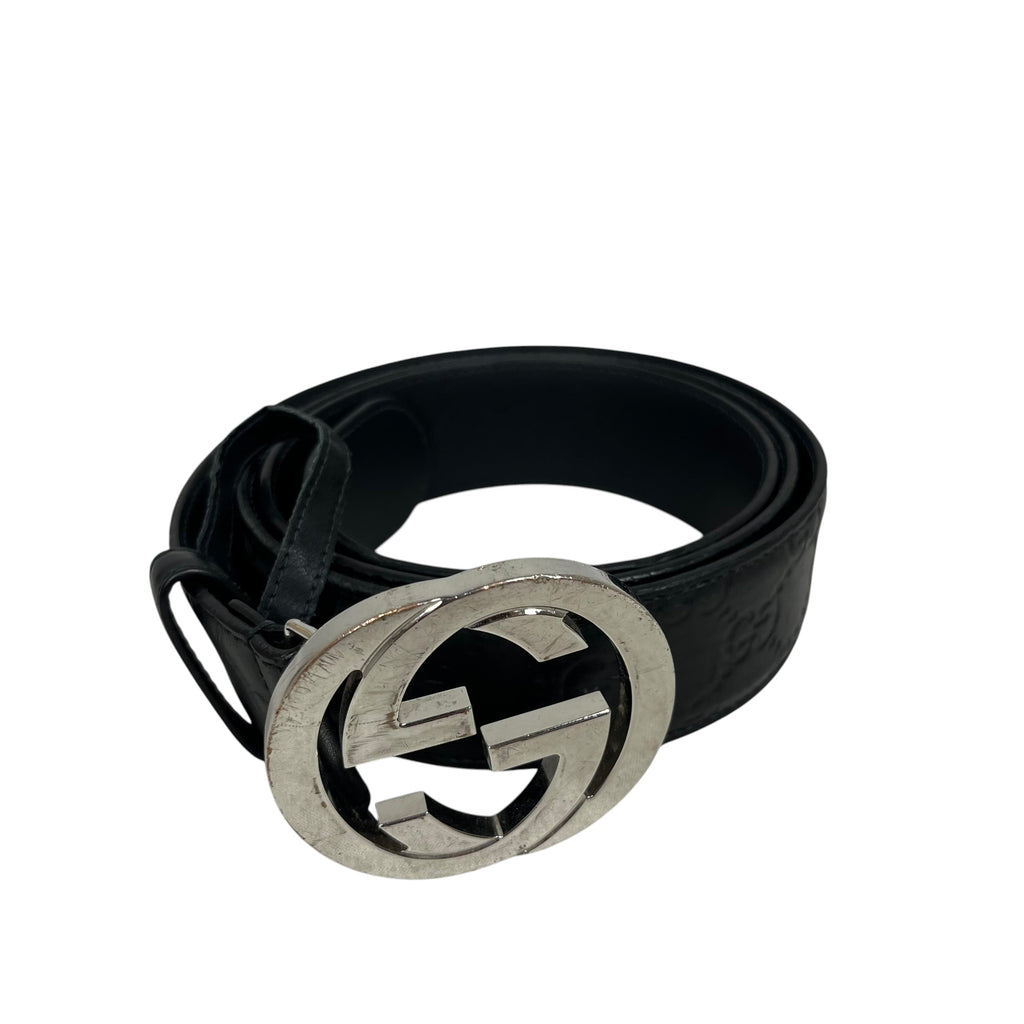 GUCCI/Belt/Leather/BLK/M's/GUCCISSIMA DOUBLE G BELT