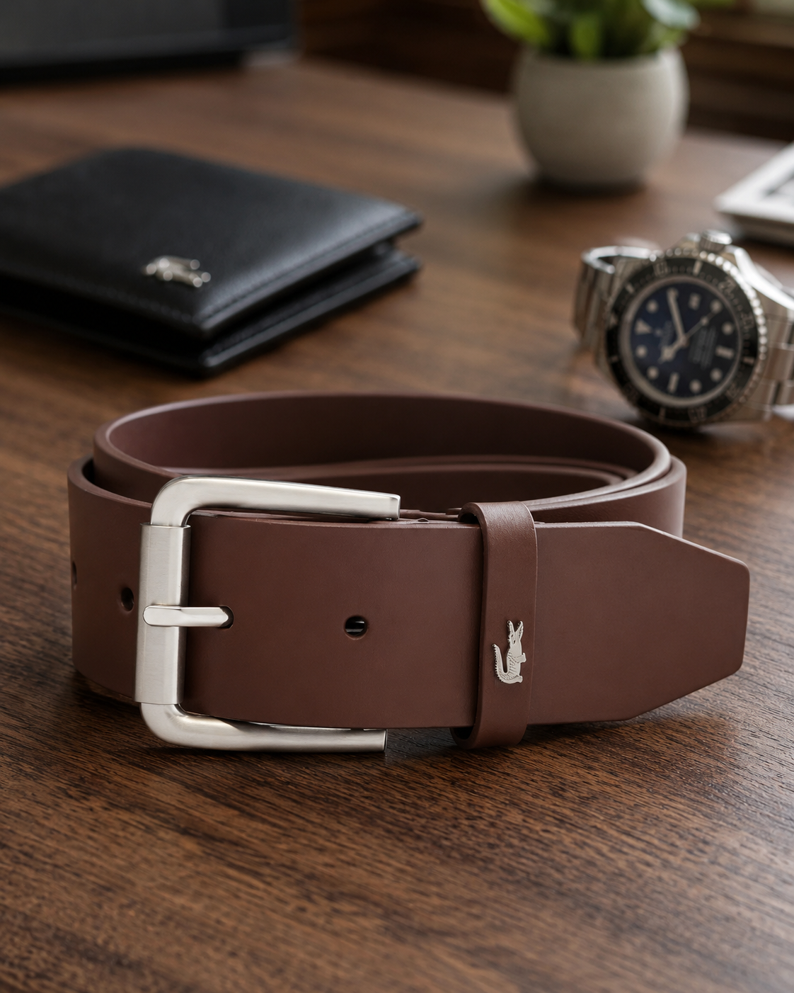 Lacoste Raw Edges Leather Belt Light Brown RC3089 R98