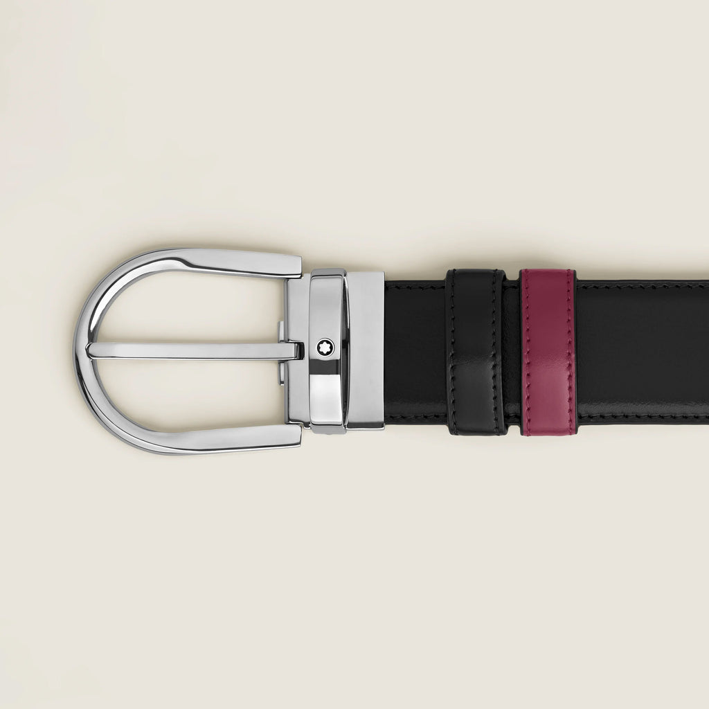 Montblanc reversible belt 35 mm black/cassis leather with horseshoe buckle 199640
