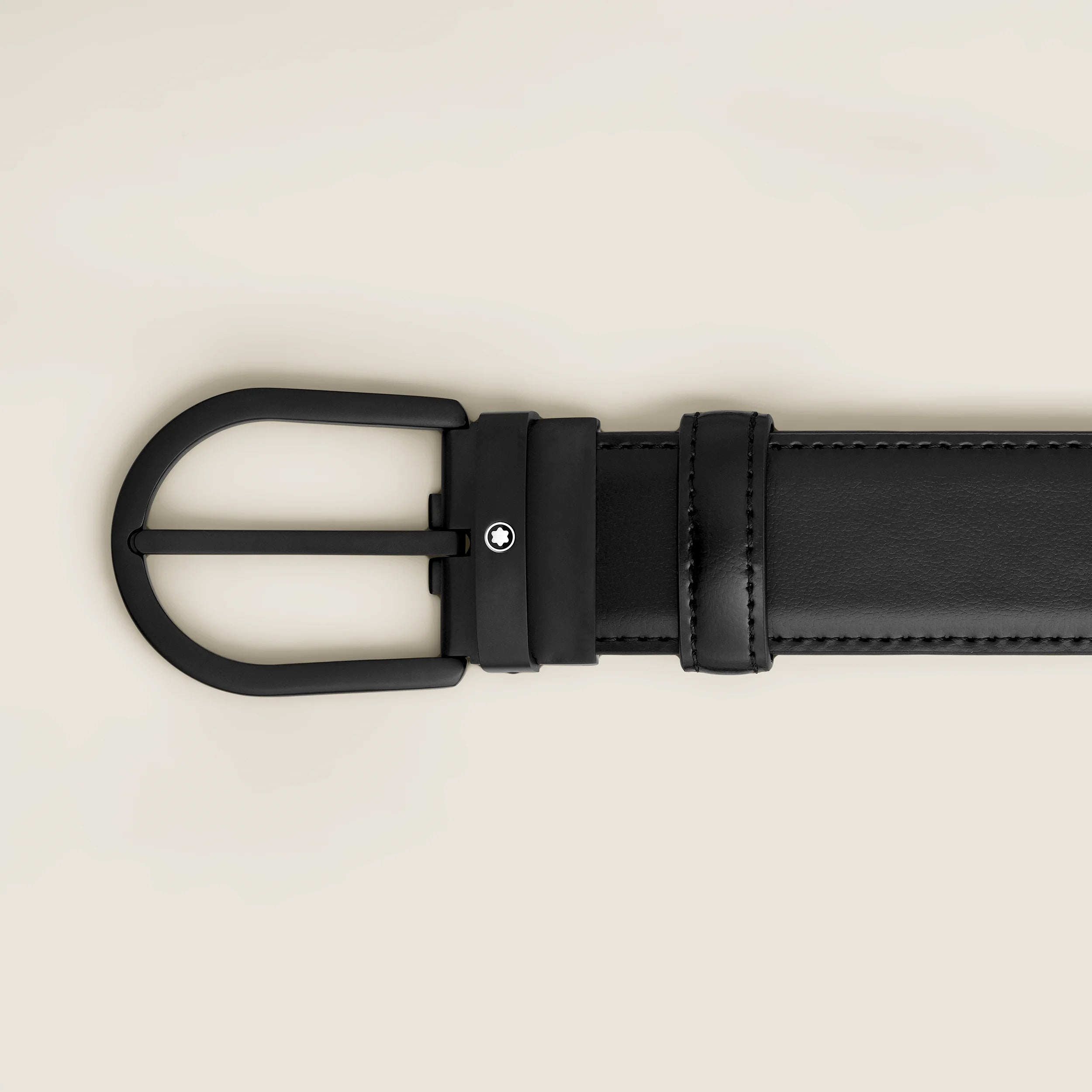 Montblanc 35 mm black leather belt with horseshoe buckle 199650