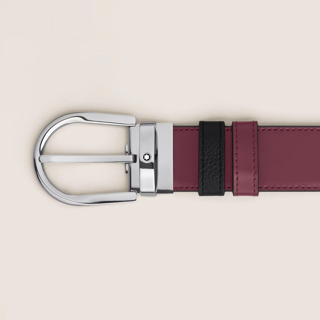 Montblanc reversible belt 35 mm black grained/cassis leather with horseshoe buckle 199665