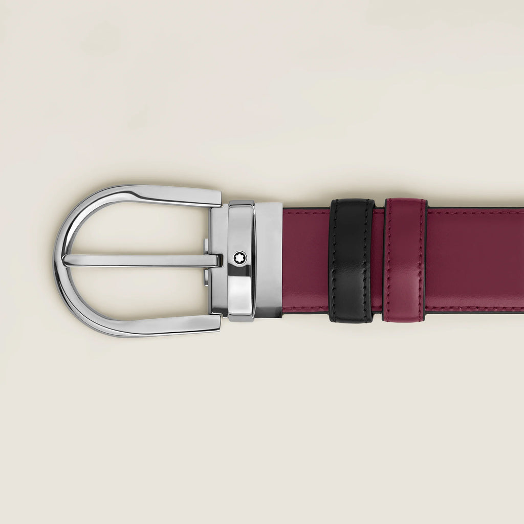 Montblanc reversible belt 35 mm black/cassis leather with horseshoe buckle 199640