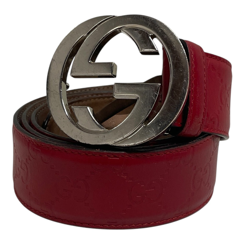 GUCCI/Belt/Monogram/Leather/RED/M's/GUCCISIMA/ SLV GG/ 104-42