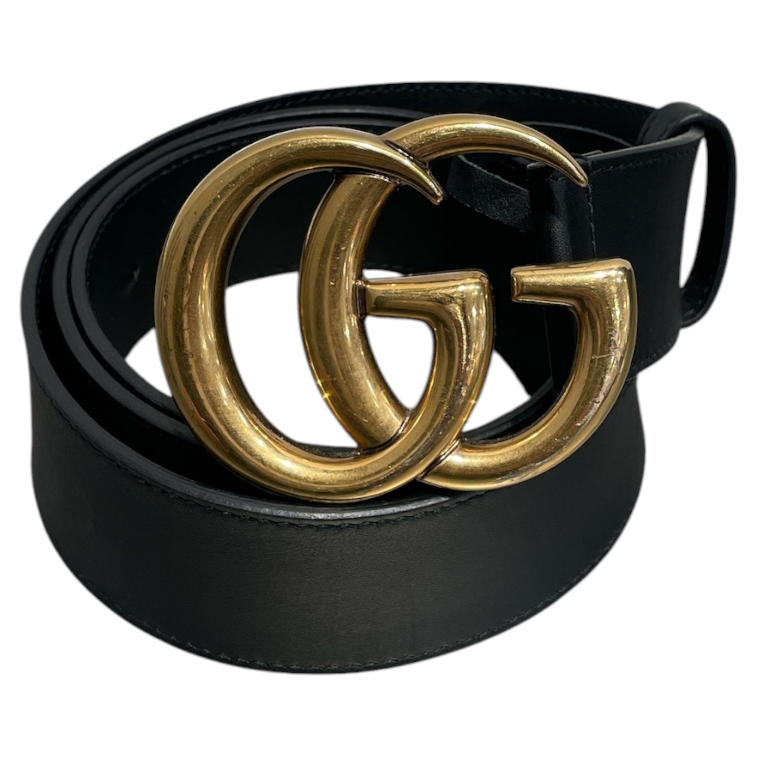 GUCCI/Belt/Leather/BLK/M's/GOLD GG BUCKLE