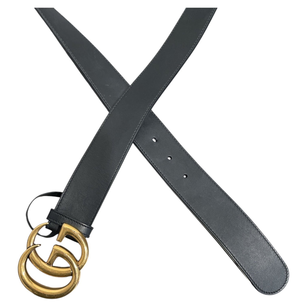 GUCCI/Belt/Leather/BLK/M's/GOLD GG BUCKLE