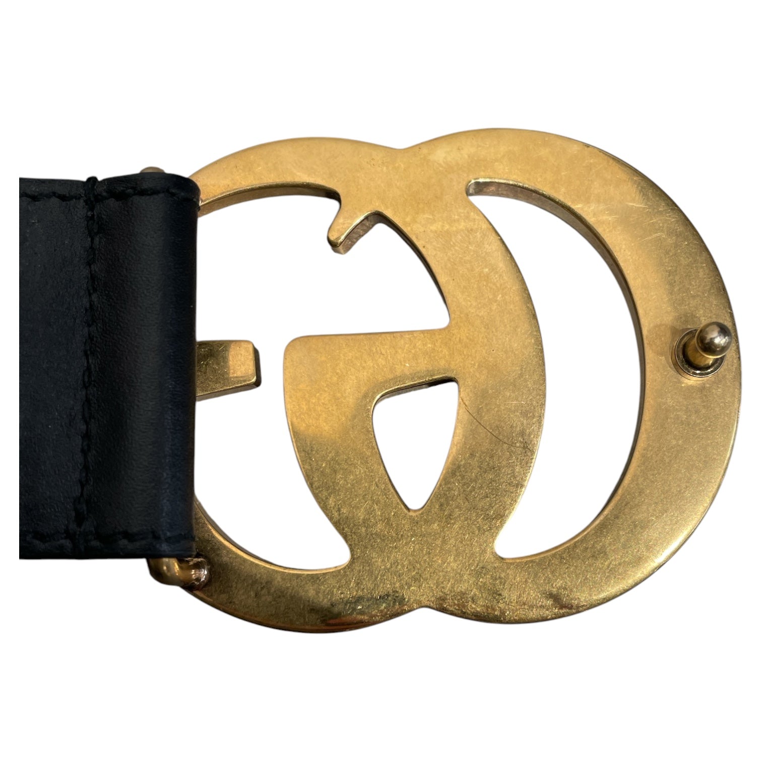 GUCCI/Belt/Leather/BLK/M's/GOLD GG BUCKLE