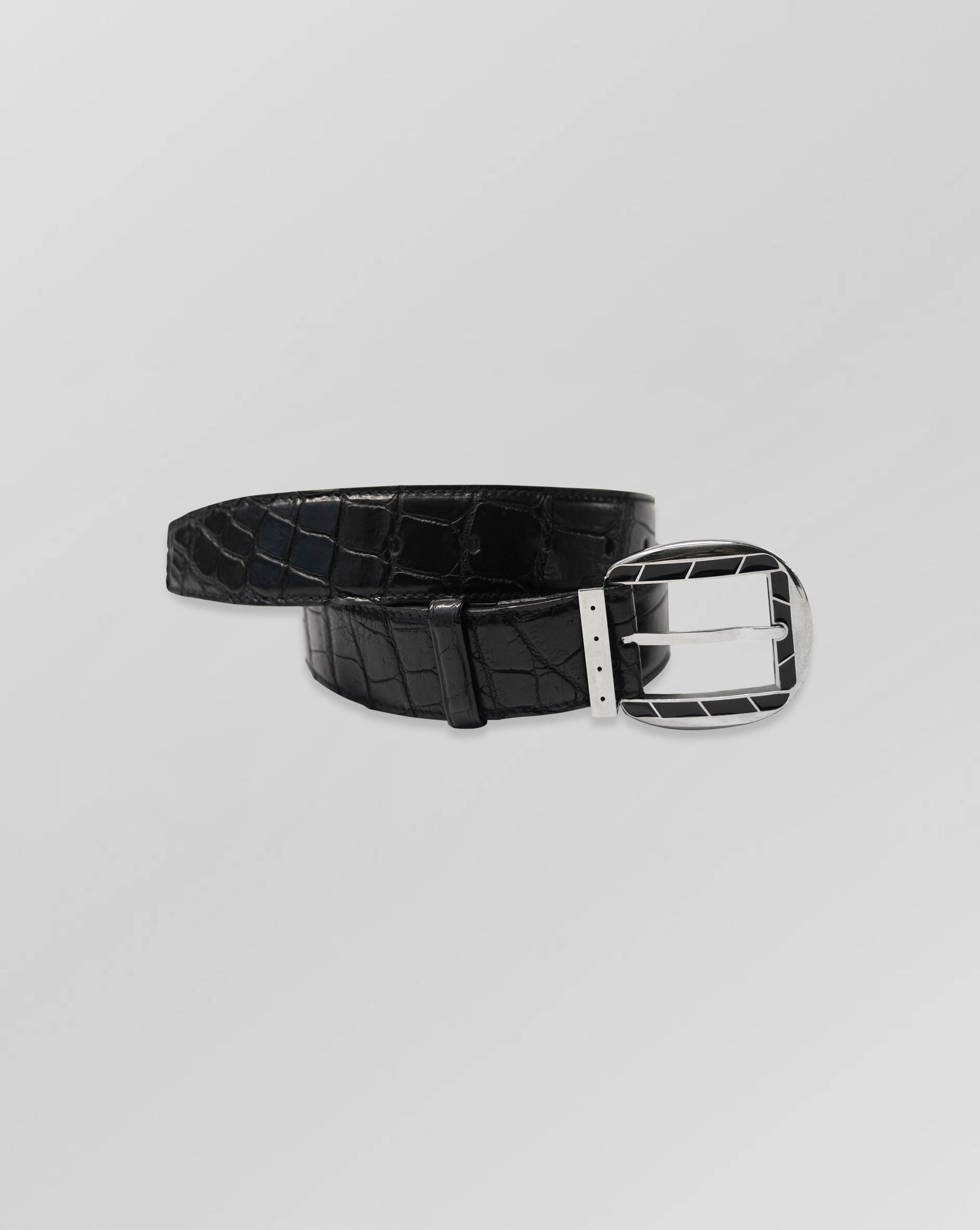 Stefano Ricci Crocodile Leather Belt Silver Buckle