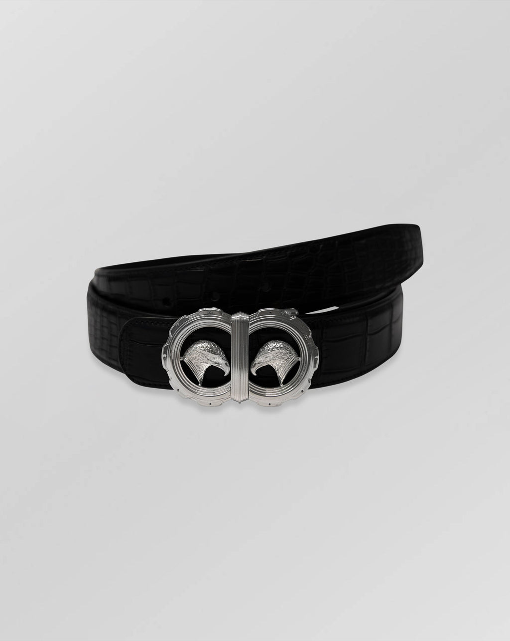 Stefano Ricci Crocodile Leather Eagle Buckle Belt – Black Luxury Dress Belt