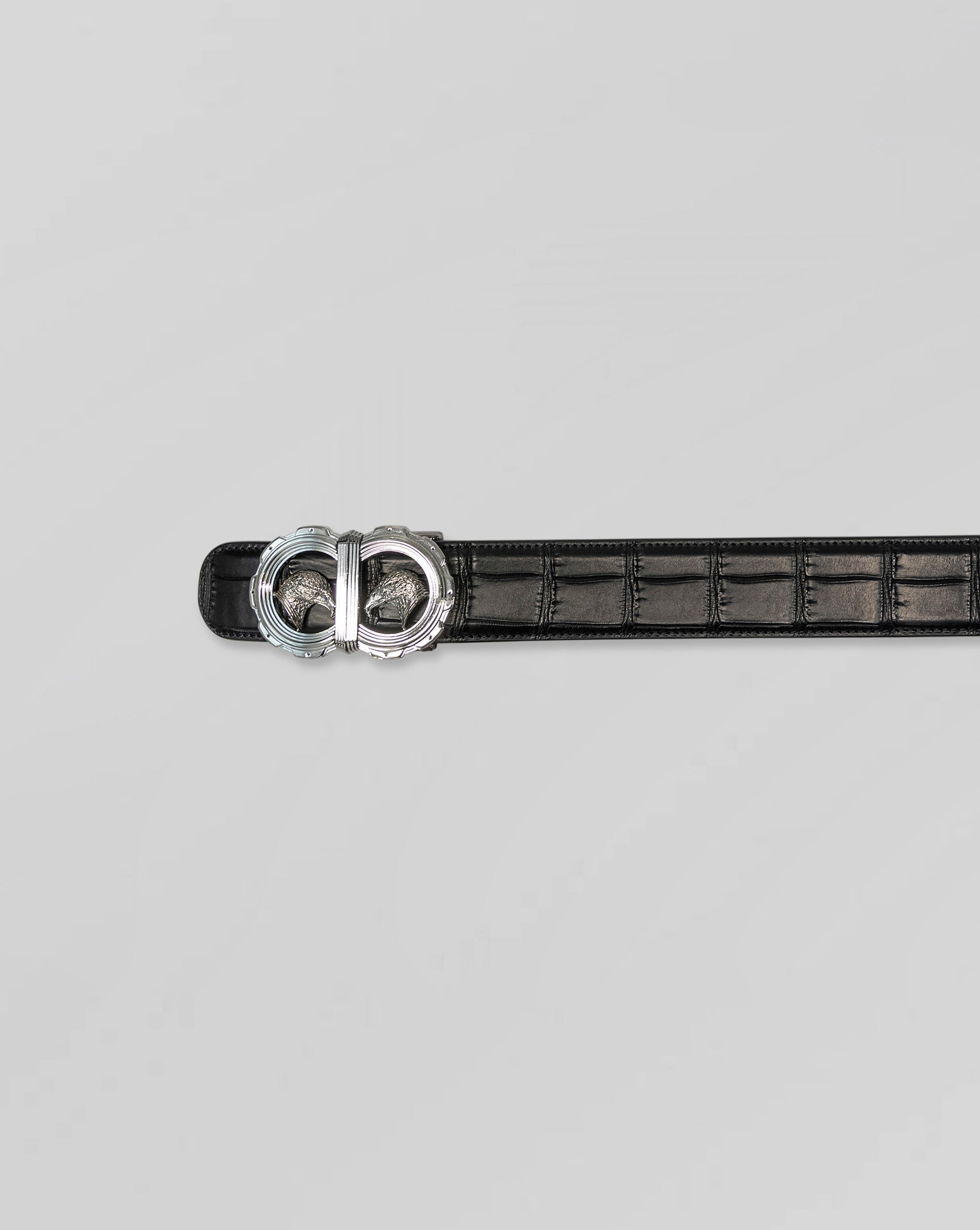 Stefano Ricci Crocodile Leather Eagle Buckle Belt – Black Luxury Dress Belt