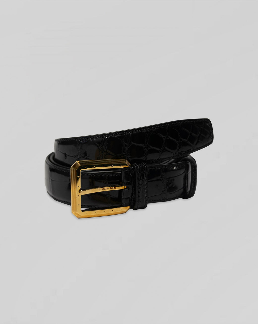 Stefano Ricci Crocodile Leather Belt with Gold Buckle