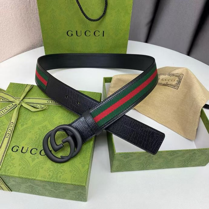 GG BELT DOUBLE BLACK G BUCKLE CANVAS FABRIC WIRE 3.8CM