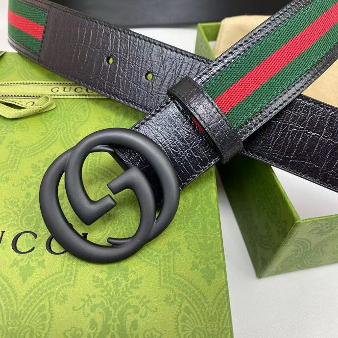 GG BELT DOUBLE BLACK G BUCKLE CANVAS FABRIC WIRE 3.8CM