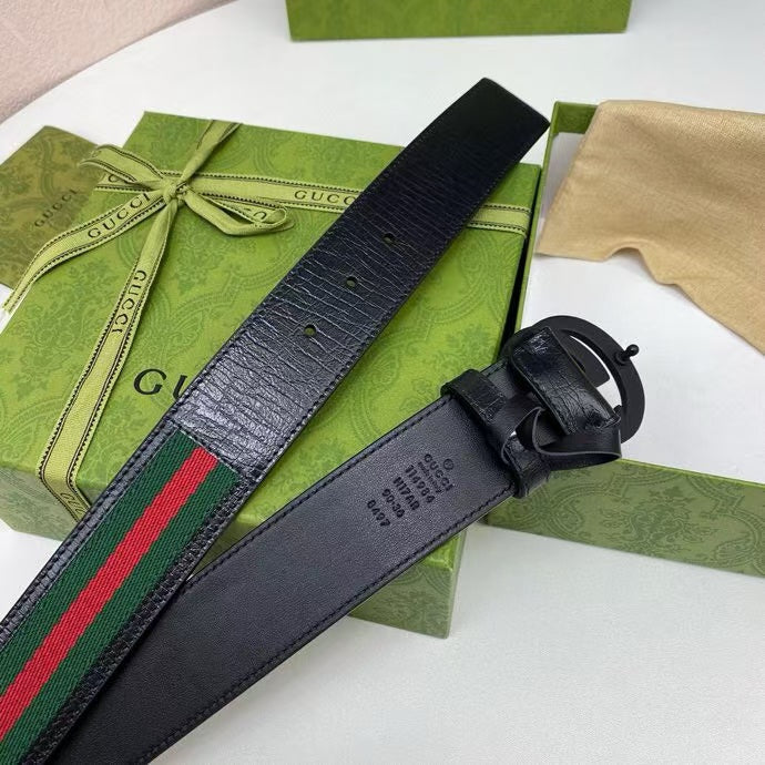 GG BELT DOUBLE BLACK G BUCKLE CANVAS FABRIC WIRE 3.8CM