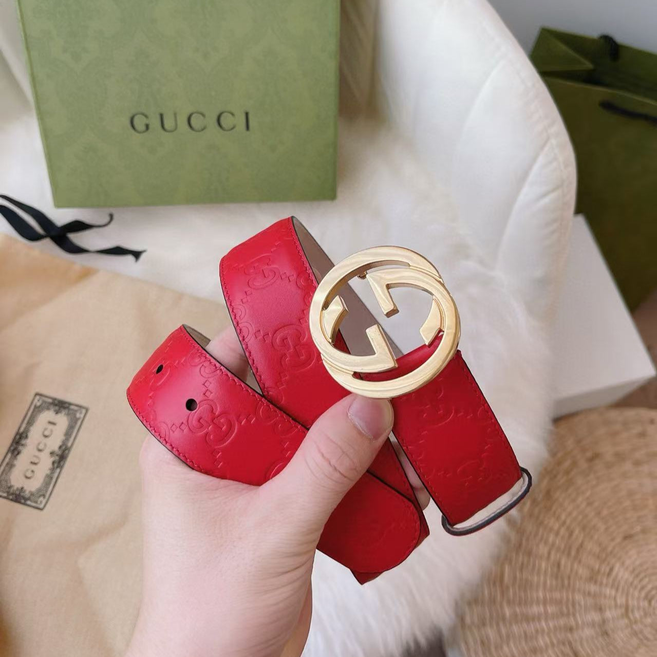 GG Belt Guccissima Interlocking G Buckle Red