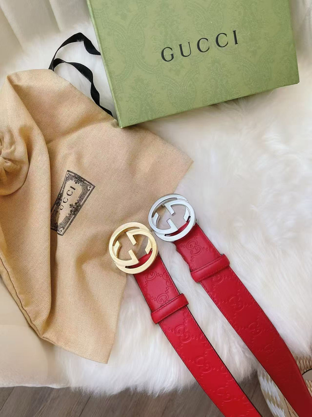 GG Belt Guccissima Interlocking G Buckle Red
