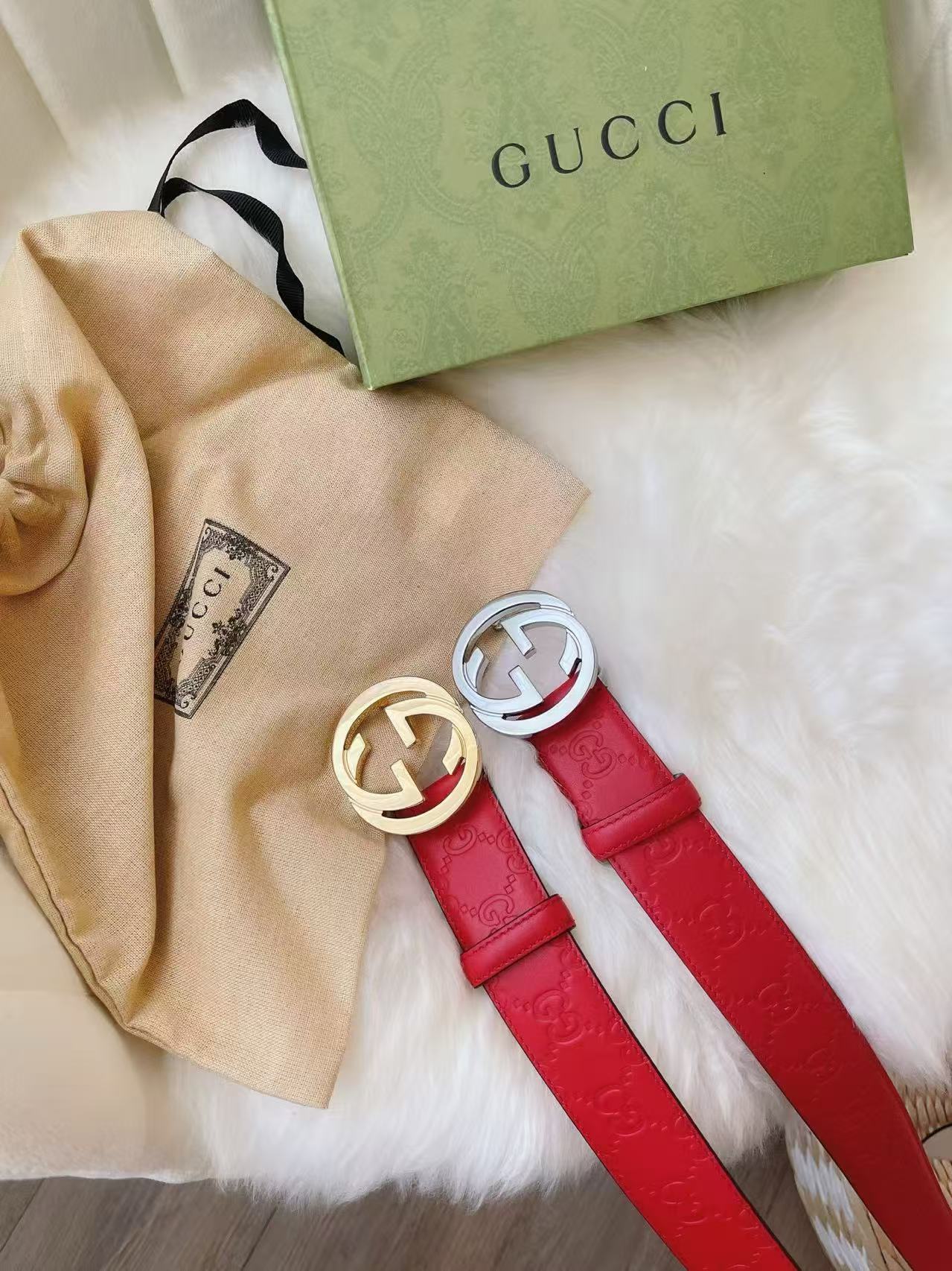 GG Belt Guccissima Interlocking G Buckle Red
