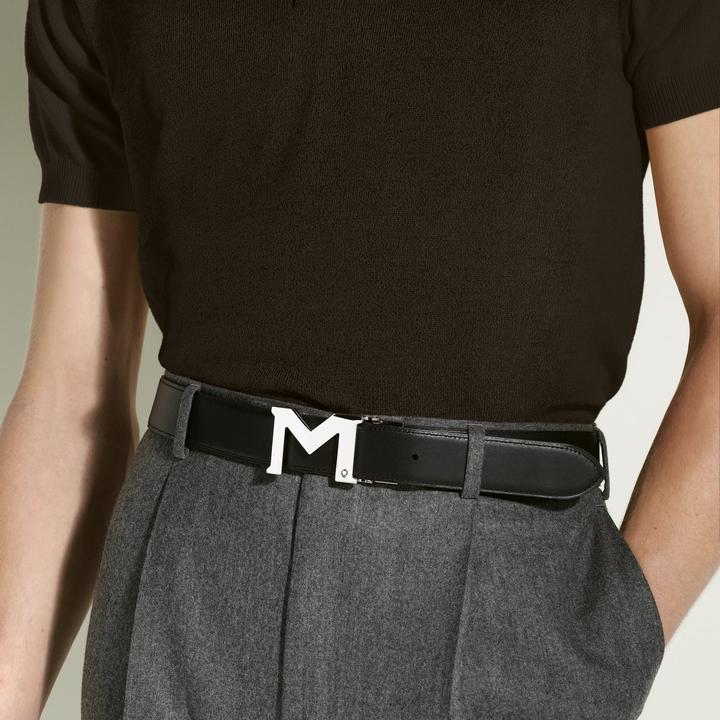 MONTBLANC M BUCKLE BLACK 35 MM REVERSIBLE LEATHER BELT