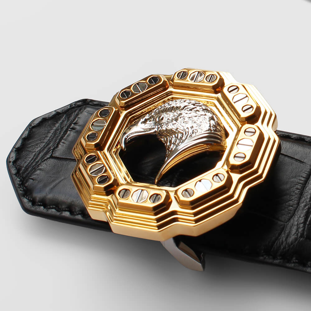 Stefano Ricci Octagon Eagle Buckle Crocodile Belt Matte Black (ste01087)