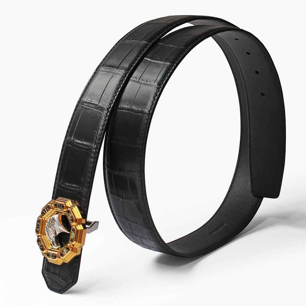 Stefano Ricci Octagon Eagle Buckle Crocodile Belt Matte Black (ste01087)