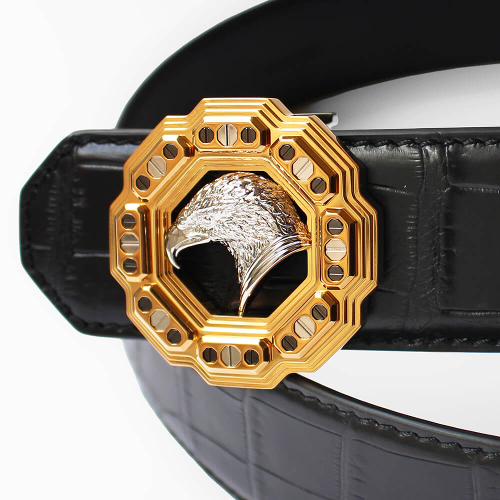 Stefano Ricci Octagon Eagle Buckle Crocodile Belt Matte Black (ste01087)