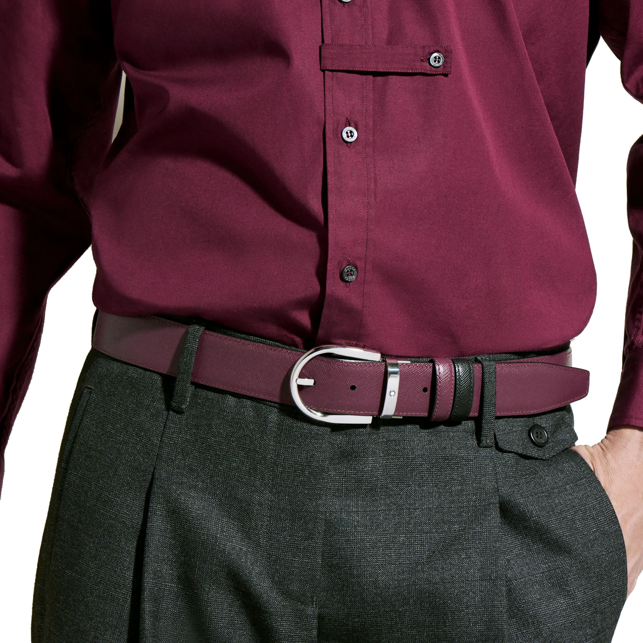 Montblanc reversible belt 35 mm black/cassis leather with horseshoe buckle 199638