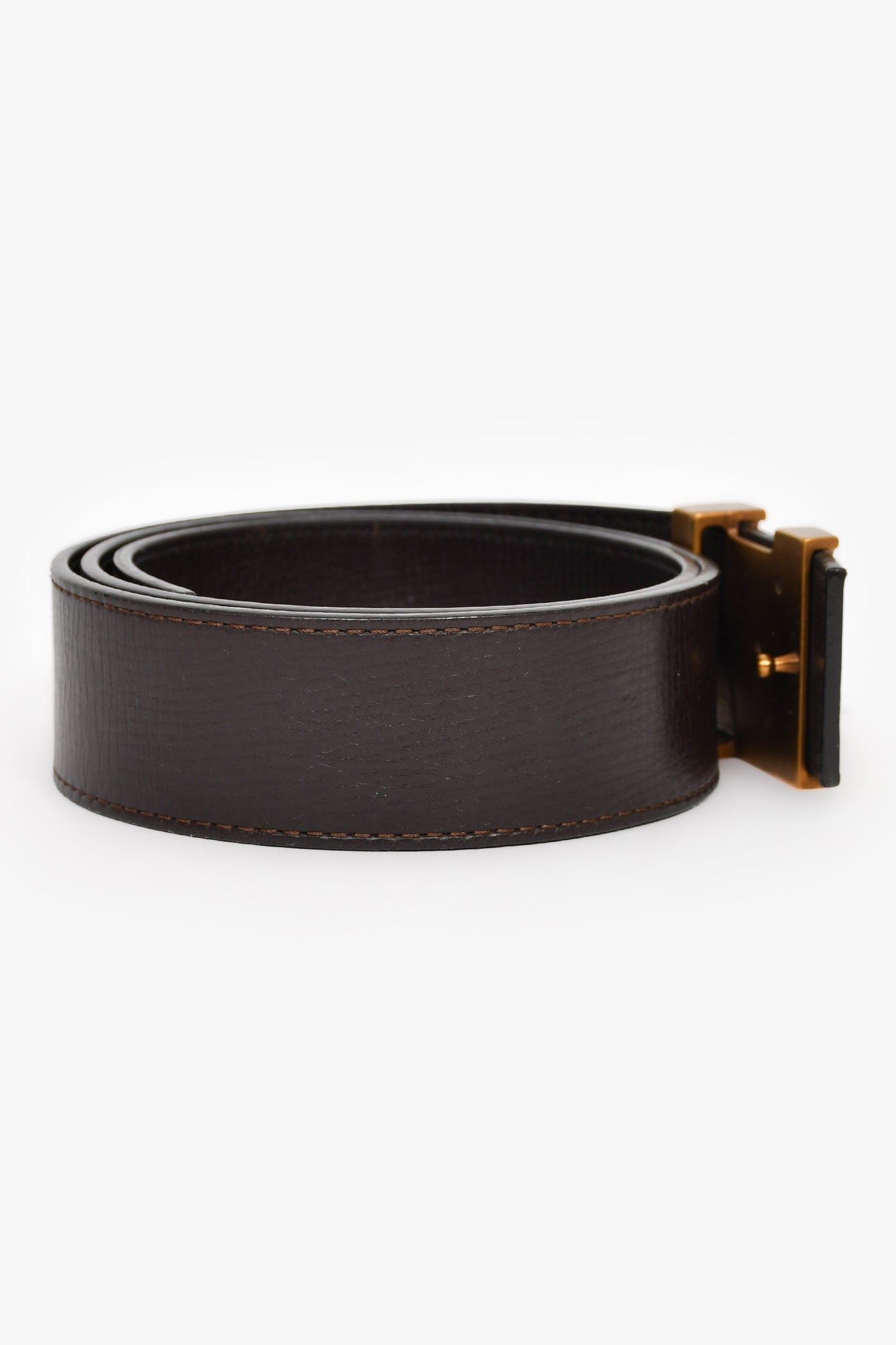Louis Vuitton Brown Grained Leather LV Belt Size 75