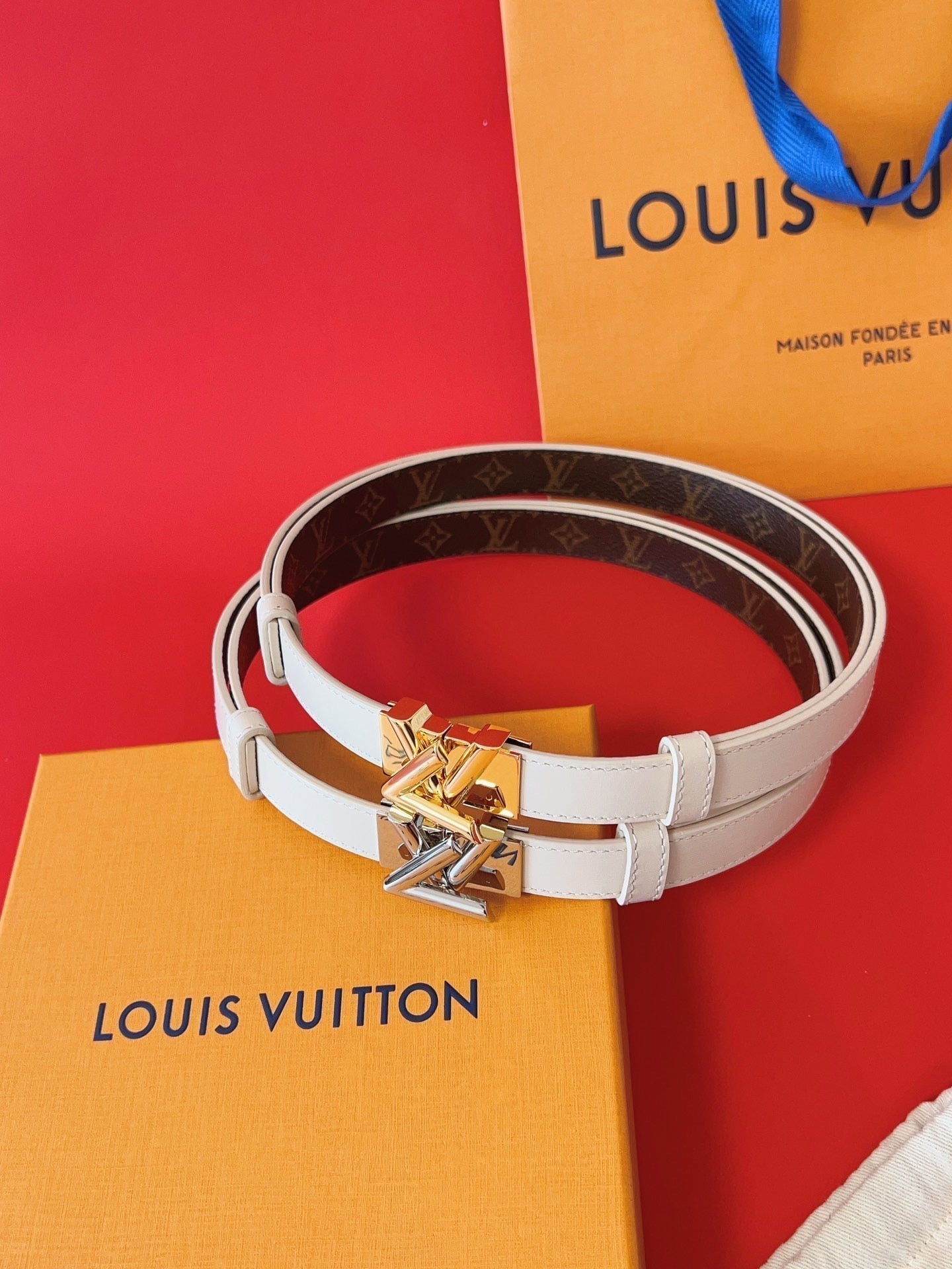LOUIS VUITTON LV GO-14 20MM BELT IN WHITE CALFSKIN SILVER HARDWARE