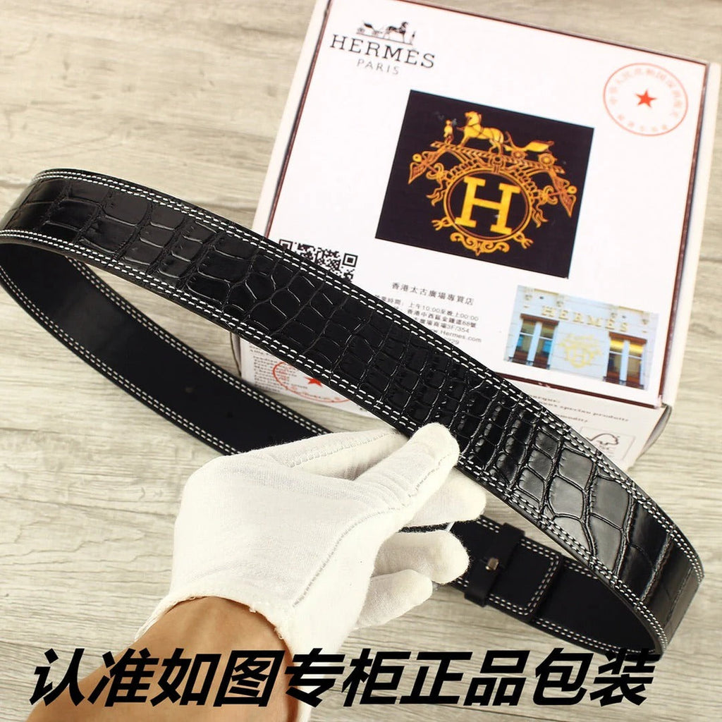 HM Original Belt 38mm Black Crocodile Pattern Sliver Buckle 620265 |Hermès belt