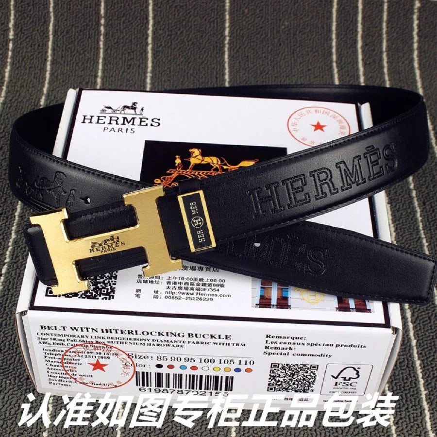 HM Original Belt 38mm Black Cowhide Gold Buckle 620273 | Hermès belt