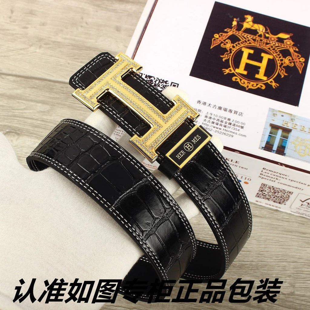 HM Original Belt 38mm Black Crocodile Pattern Gold Buckle 620264 |Hermès belt