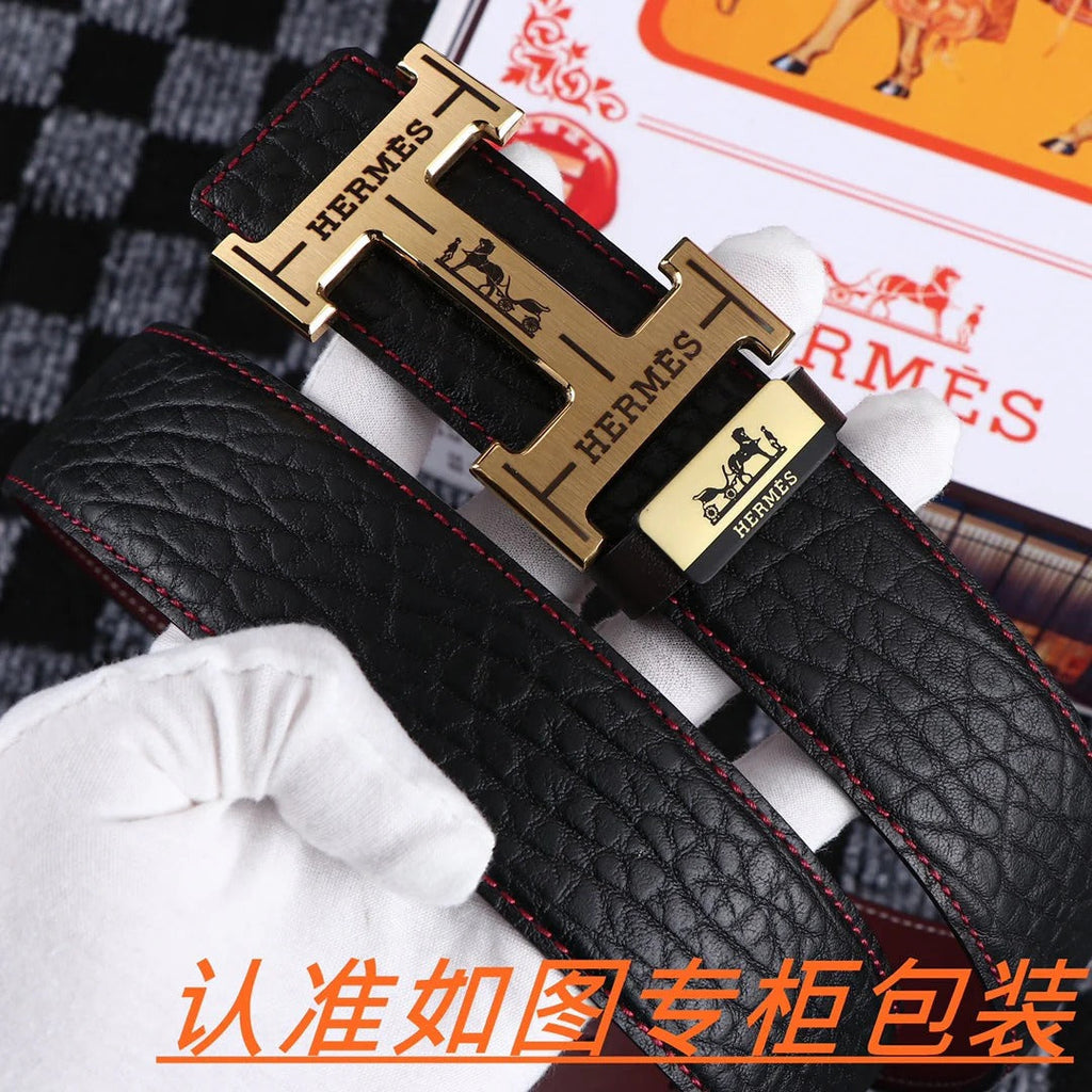 HM Belt 38mm Black Cowhide Leather Gold Buckle 619053 |Hermès belt