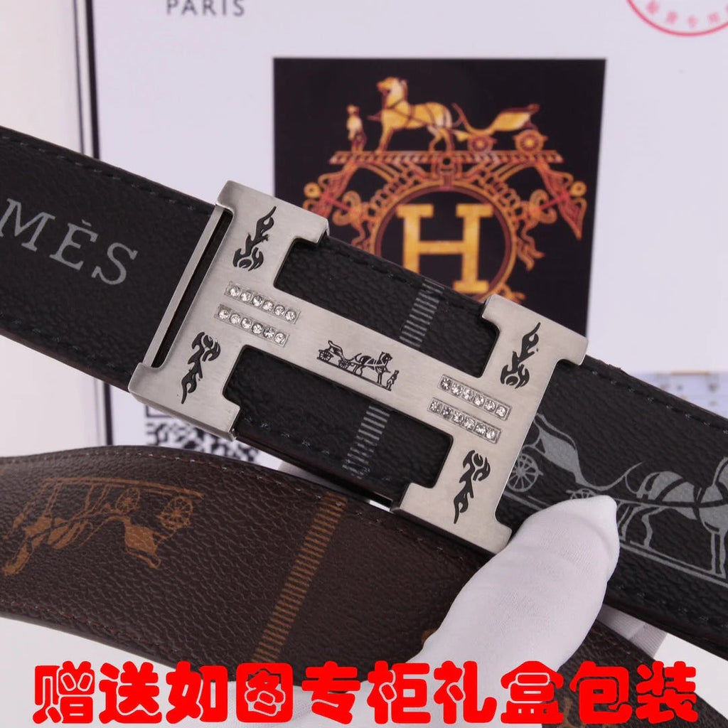 HM Constance Belt 38mm Black Brown Cowhide Sliver Buckle 620188|Hermès belt