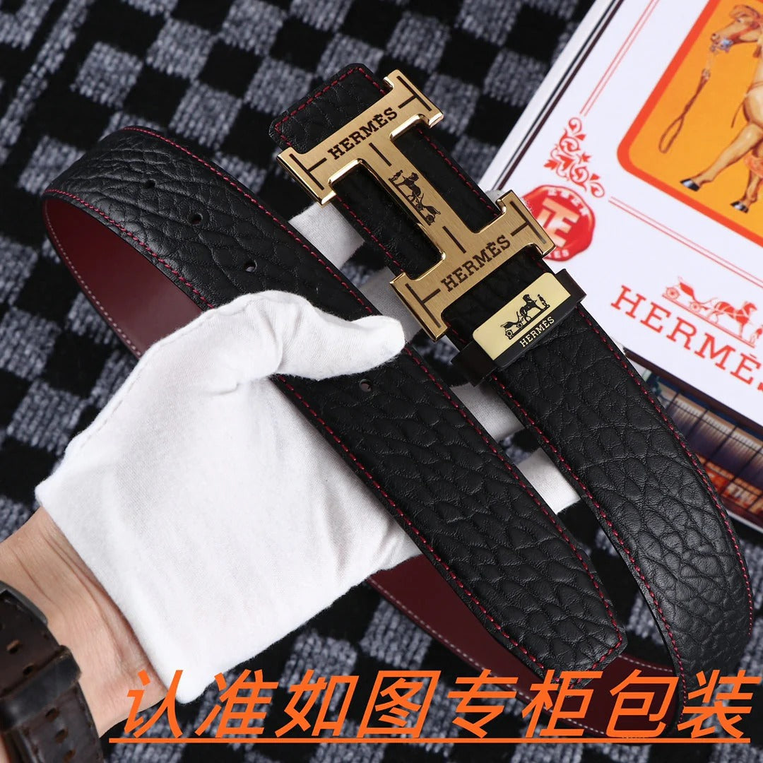 HM Belt 38mm Black Cowhide Leather Gold Buckle 619053 |Hermès belt