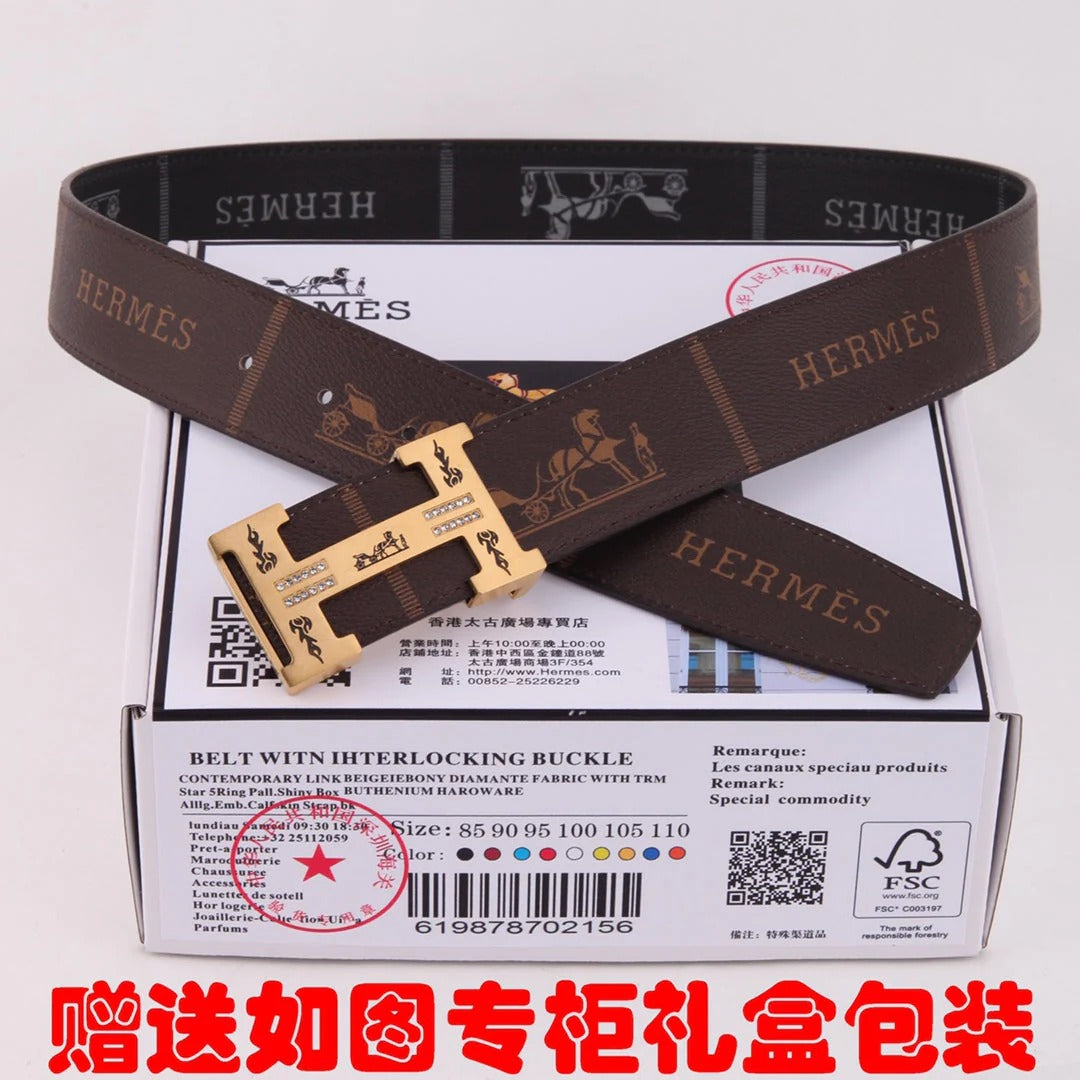 HM Constance Belt 38mm Brown Black Cowhide Gold Buckle 620189|Hermès belt