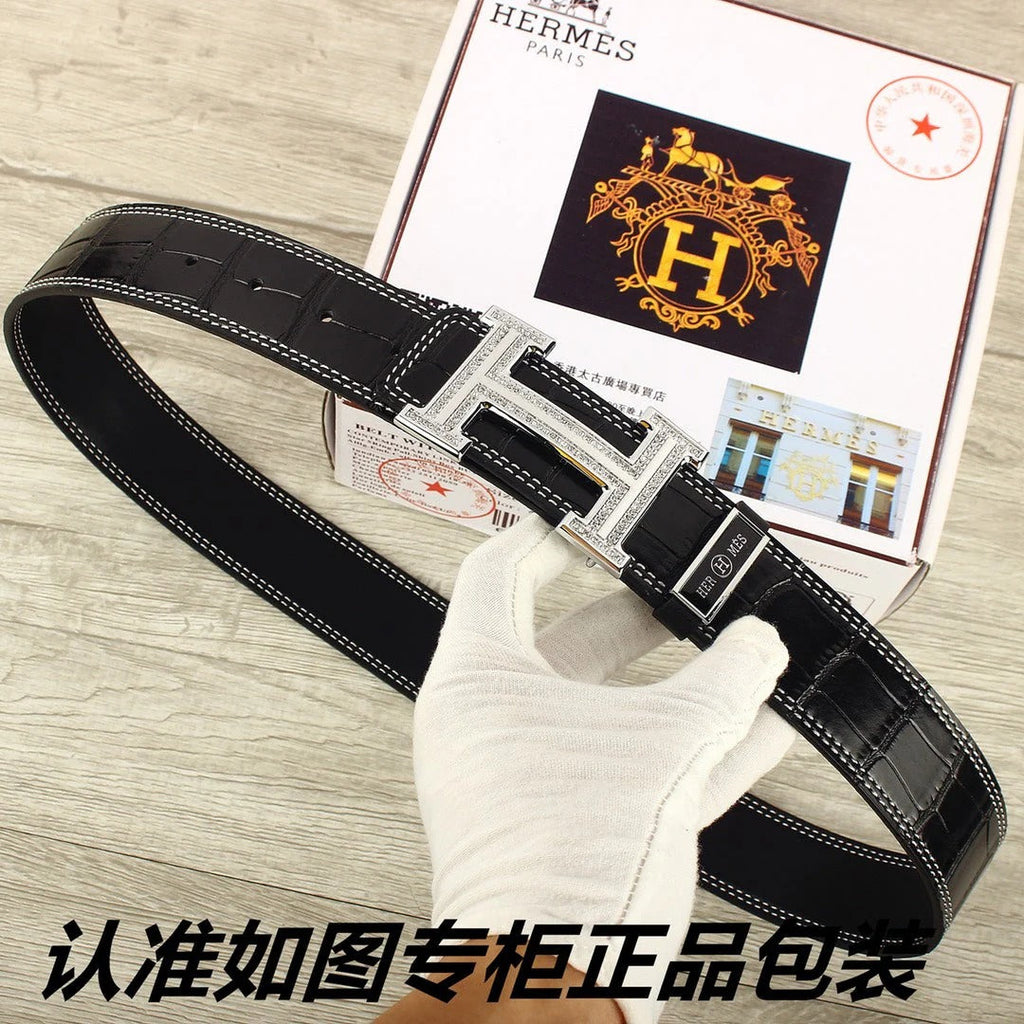HM Original Belt 38mm Black Crocodile Pattern Sliver Buckle 620265 |Hermès belt