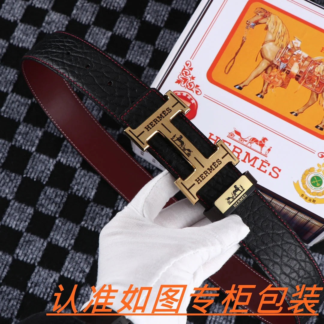 HM Belt 38mm Black Cowhide Leather Gold Buckle 619053 |Hermès belt