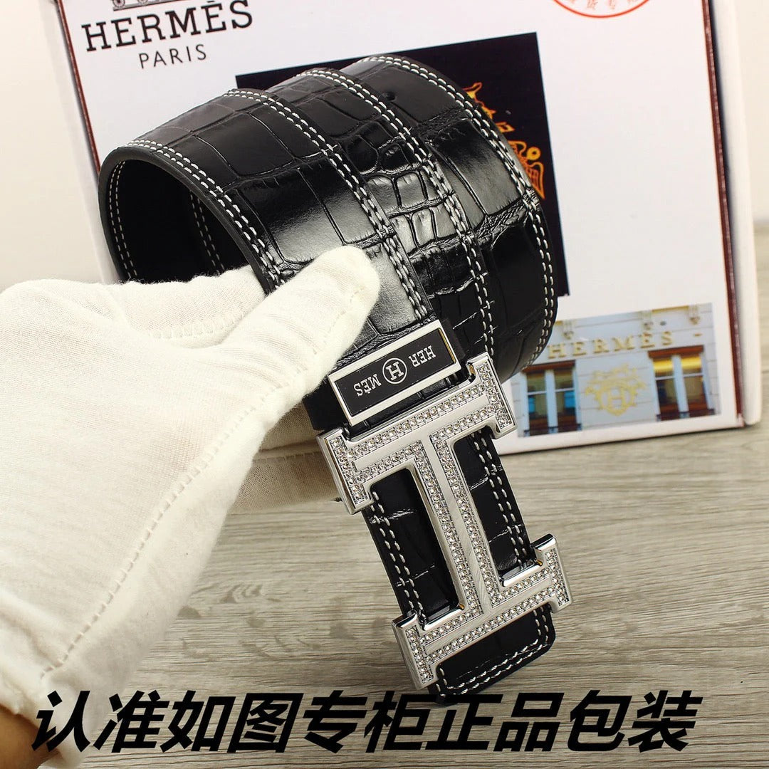 HM Original Belt 38mm Black Crocodile Pattern Sliver Buckle 620265 | Hermès belt