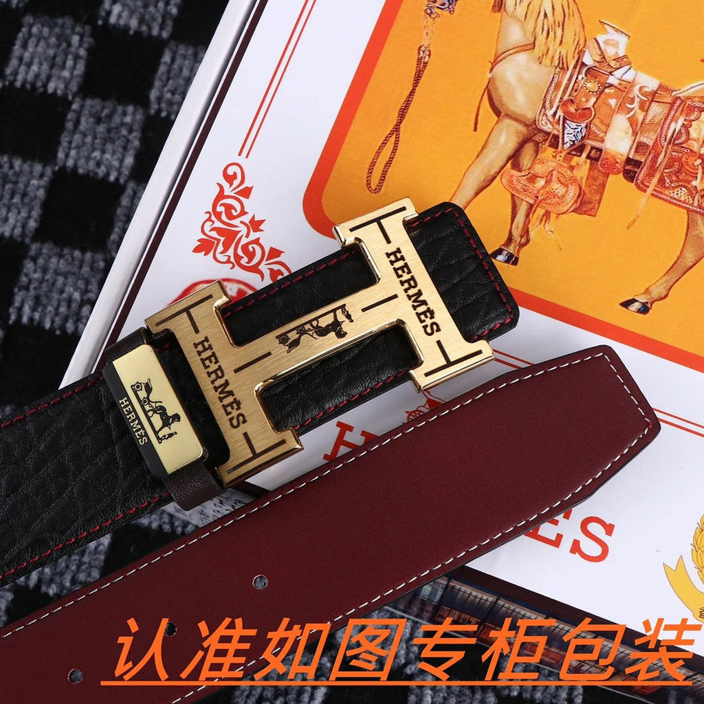 HM Belt 38mm Black Cowhide Leather Gold Buckle 619053 |Hermès belt