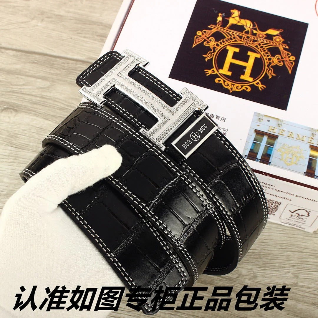 HM Original Belt 38mm Black Crocodile Pattern Sliver Buckle 620265 |Hermès belt