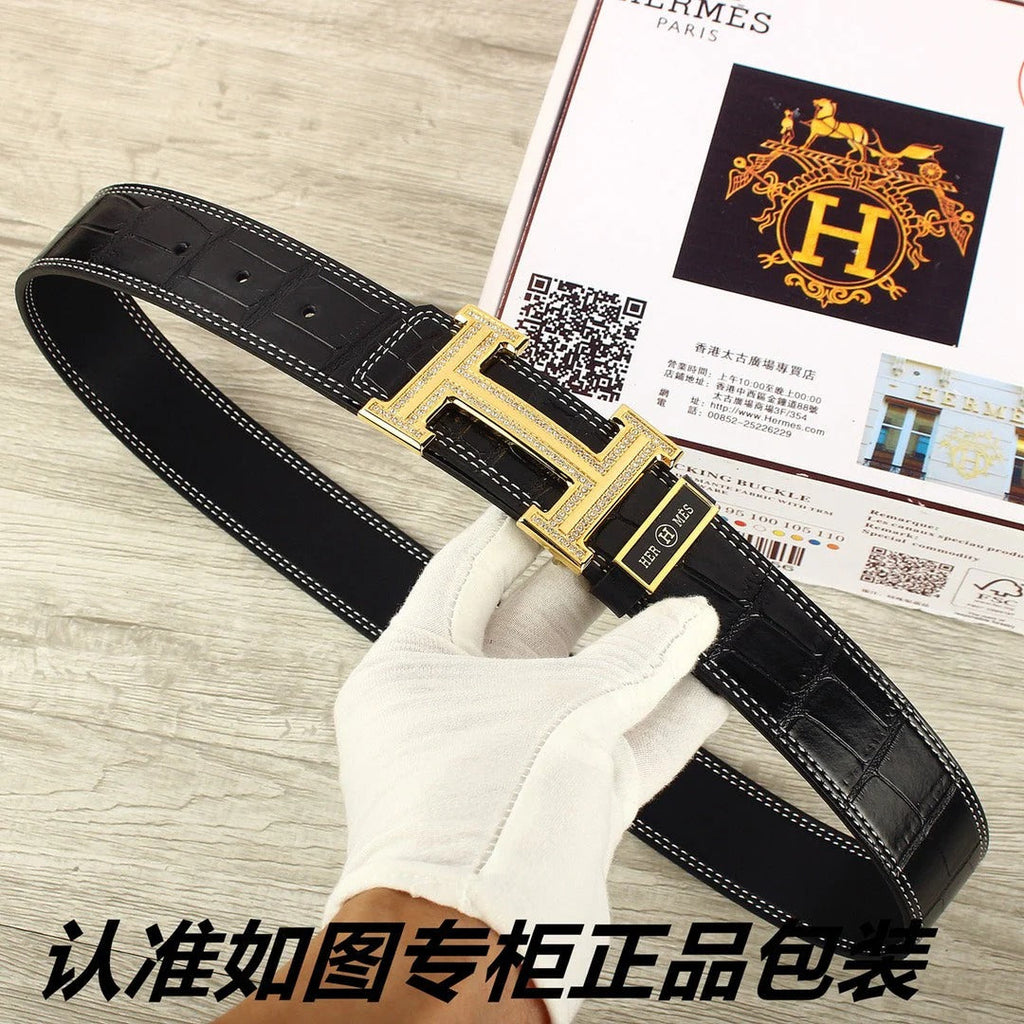 HM Original Belt 38mm Black Crocodile Pattern Gold Buckle 620264 |Hermès belt